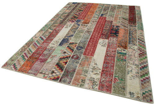 Kırk Yama Kırmızı Patchwork Pamuk Yün El Dokuma Halısı 203x306 Agacan