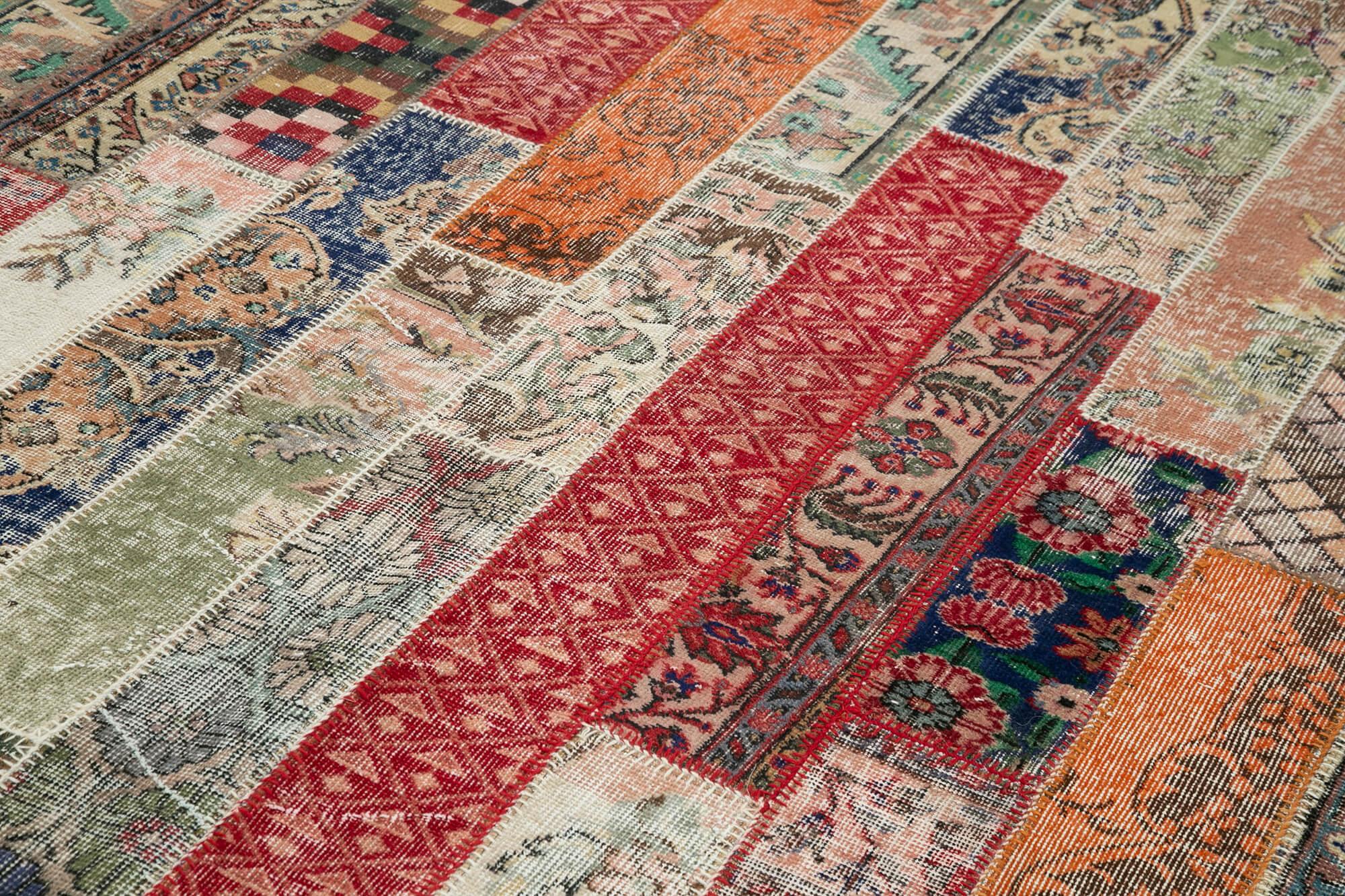 Kırk Yama Kırmızı Patchwork Pamuk Yün El Dokuma Halısı 203x306 Agacan