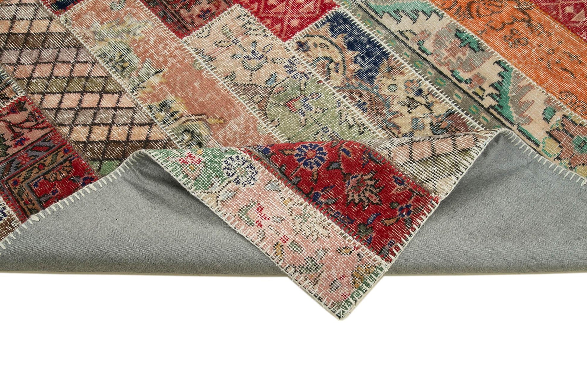 Kırk Yama Kırmızı Patchwork Pamuk Yün El Dokuma Halısı 203x306 Agacan
