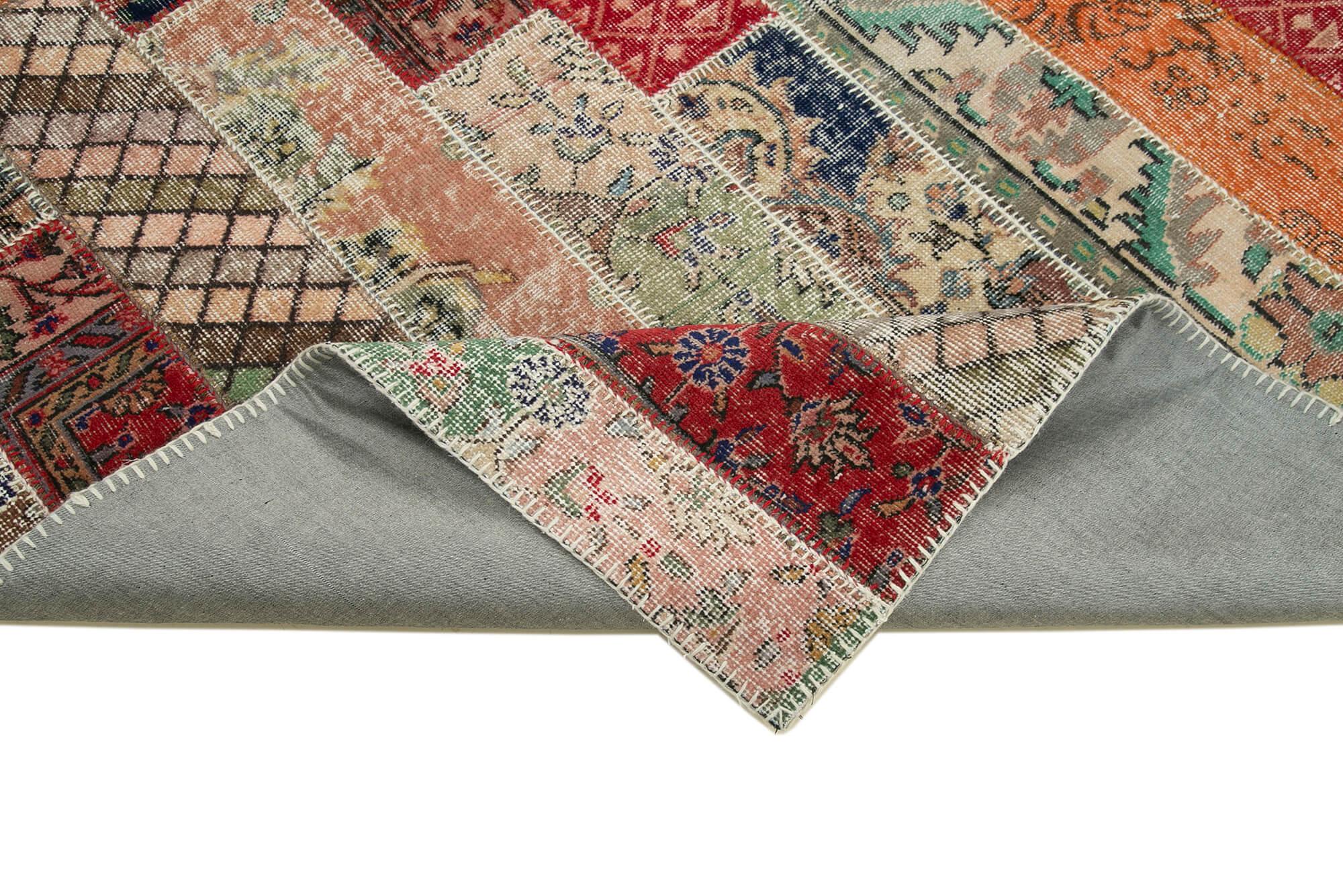Kırk Yama Kırmızı Patchwork Pamuk Yün El Dokuma Halısı 203x306 Agacan