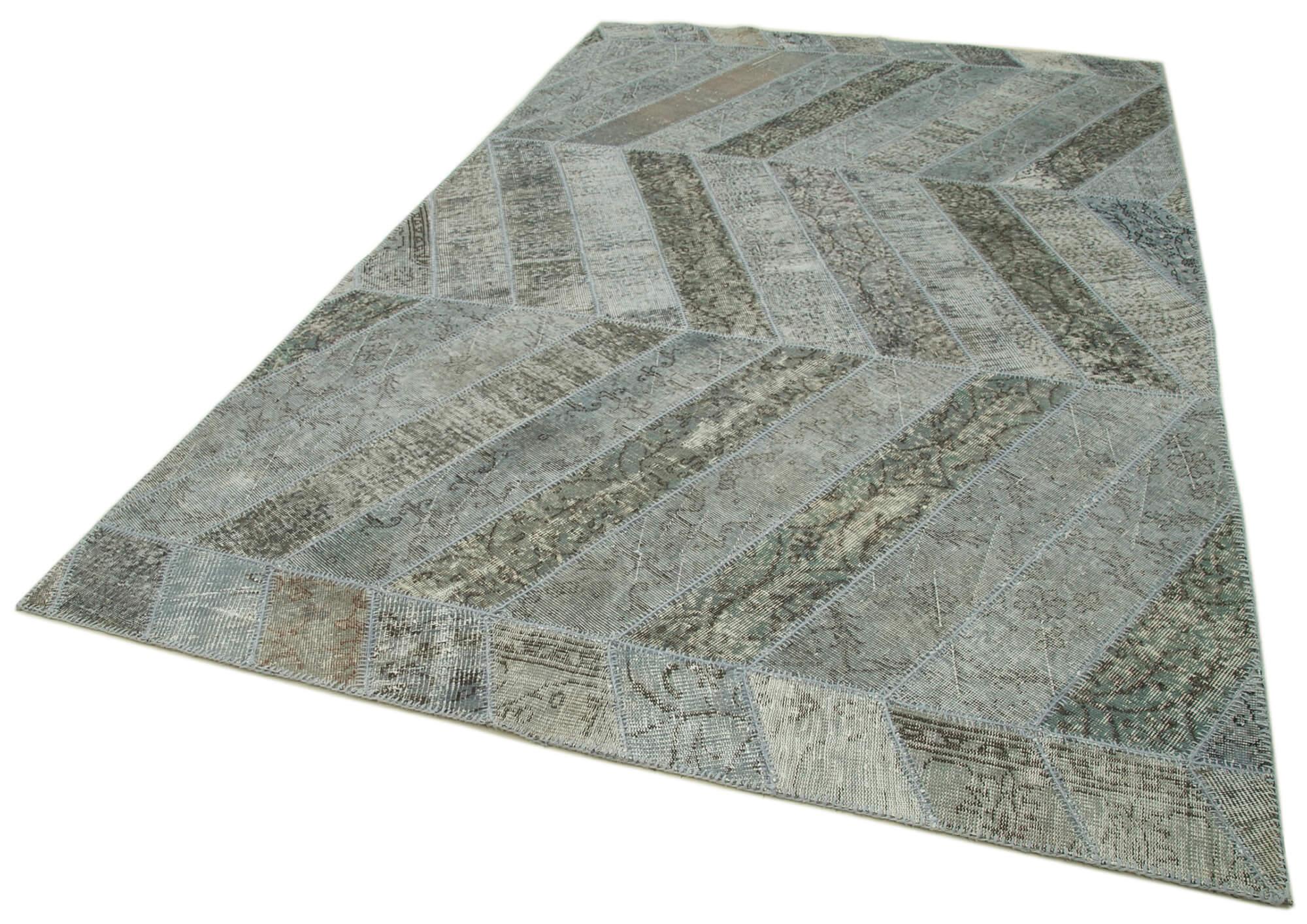 Kırk Yama Gri Patchwork Pamuk Yün El Dokuma Halısı 197x321 Agacan