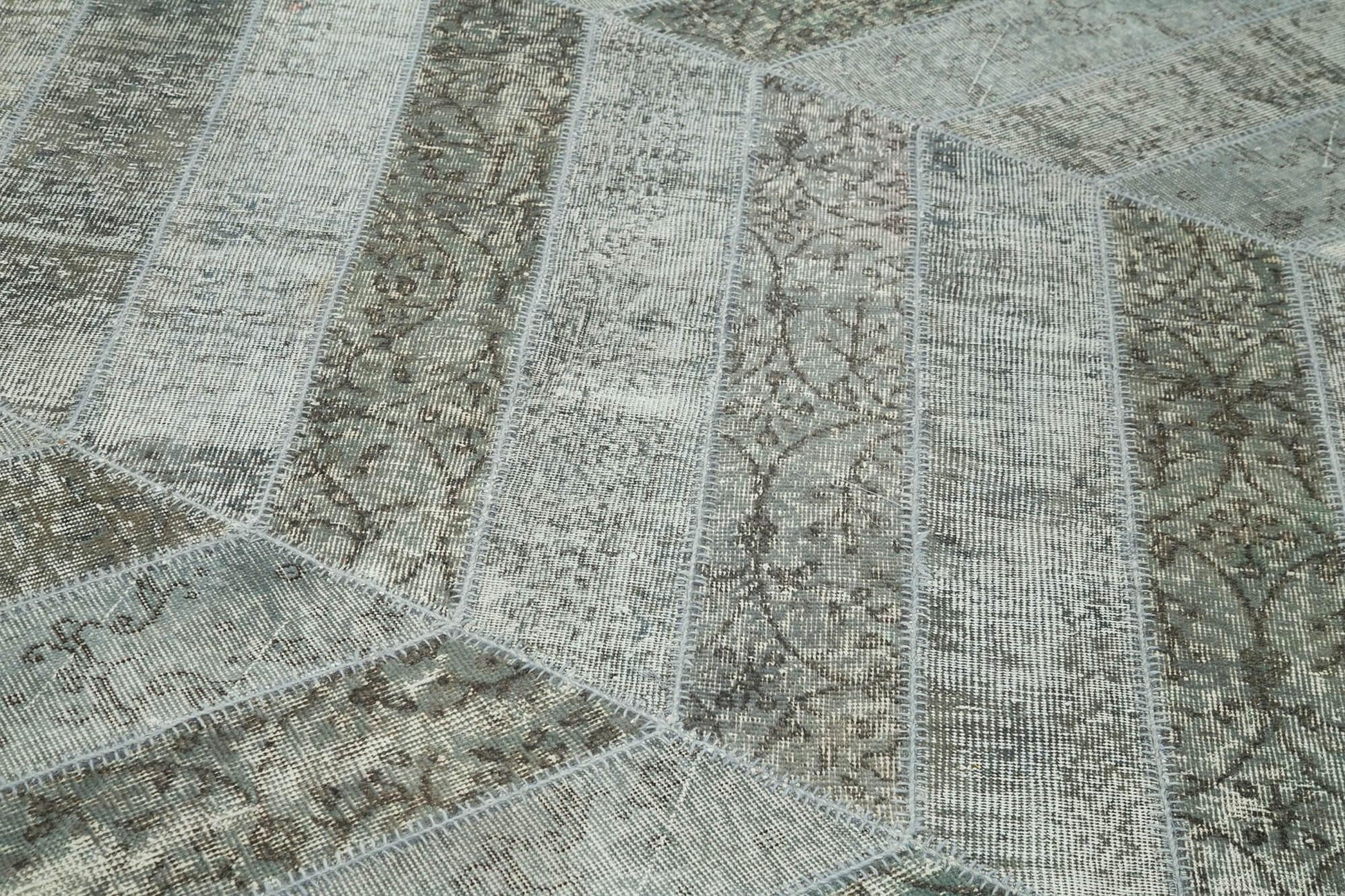 Kırk Yama Gri Patchwork Pamuk Yün El Dokuma Halısı 197x321 Agacan