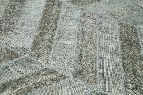 Kırk Yama Gri Patchwork Pamuk Yün El Dokuma Halısı 197x321 Agacan