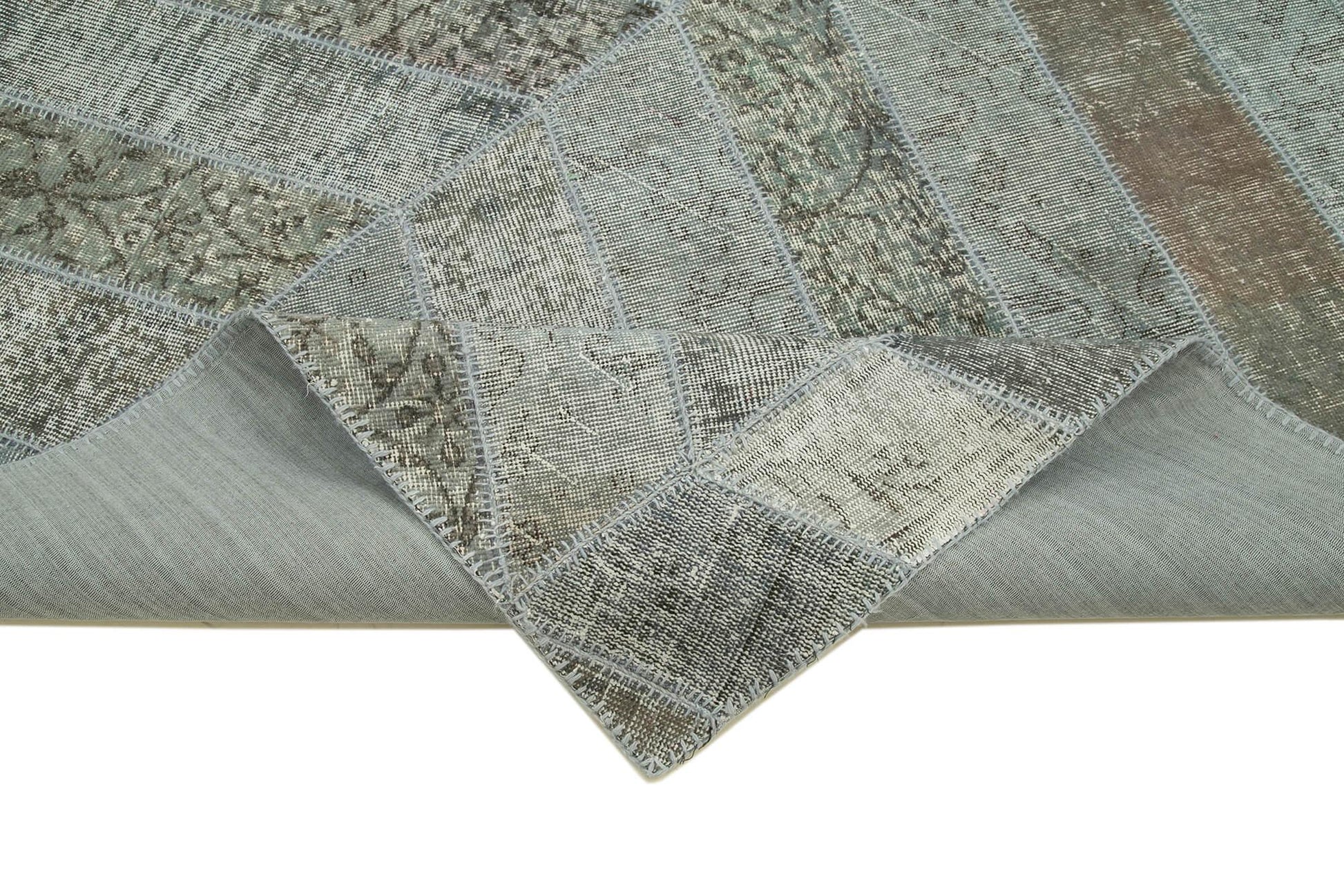 Kırk Yama Gri Patchwork Pamuk Yün El Dokuma Halısı 197x321 Agacan
