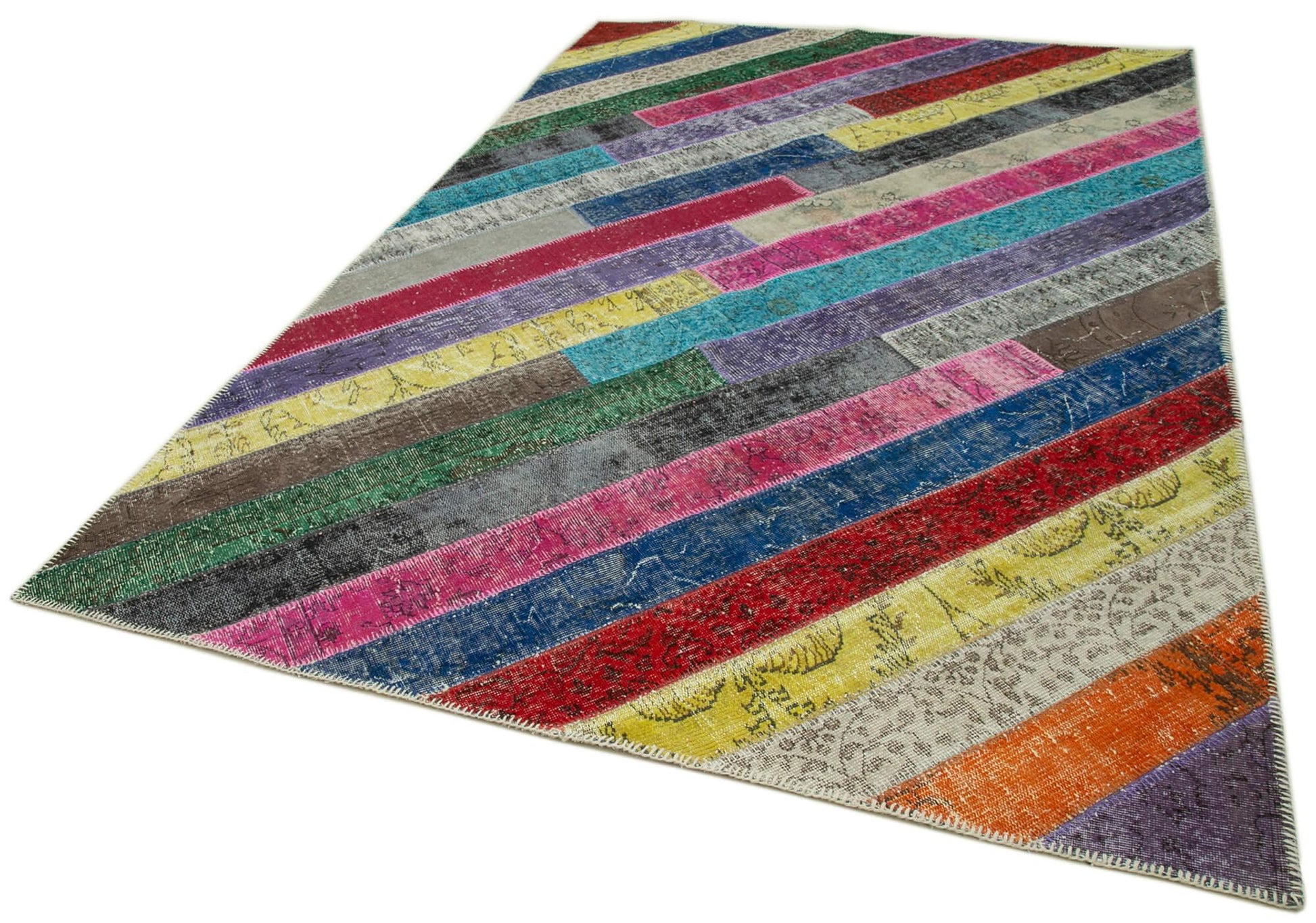 Kırk Yama Gri Patchwork Pamuk Yün El Dokuma Halısı 197x305 Agacan