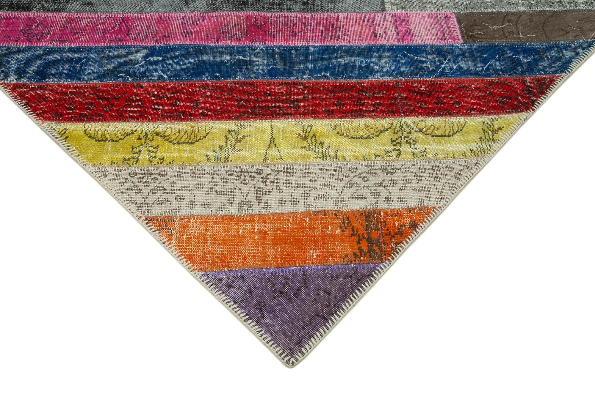 Kırk Yama Gri Patchwork Pamuk Yün El Dokuma Halısı 197x305 Agacan