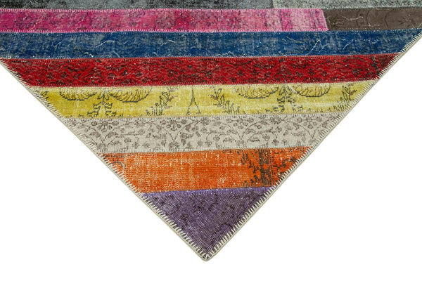 Kırk Yama Gri Patchwork Pamuk Yün El Dokuma Halısı 197x305 Agacan