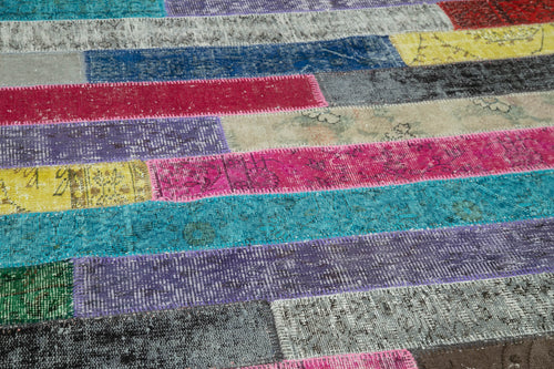 Kırk Yama Gri Patchwork Pamuk Yün El Dokuma Halısı 197x305 Agacan