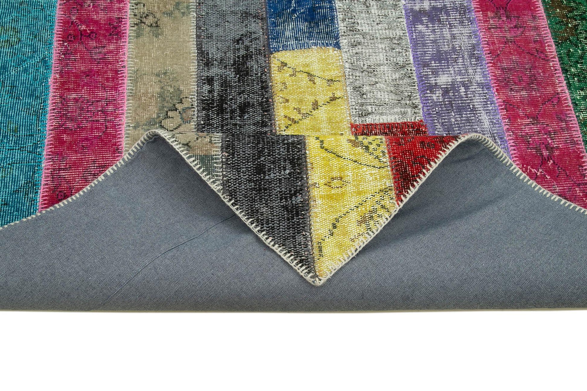 Kırk Yama Gri Patchwork Pamuk Yün El Dokuma Halısı 197x305 Agacan