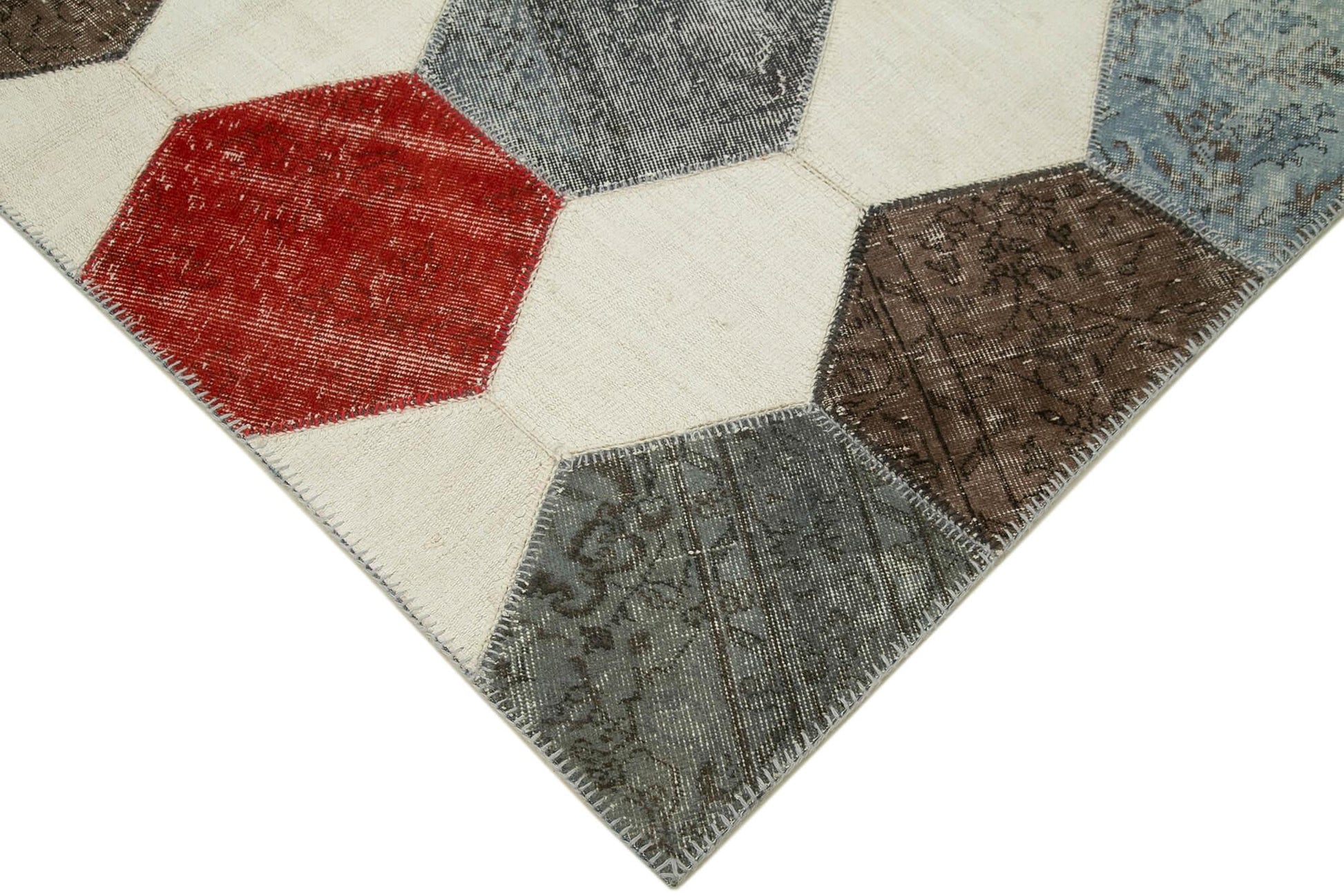 Kırk Yama Gri Patchwork Pamuk Yün El Dokuma Halısı 195x288 Agacan