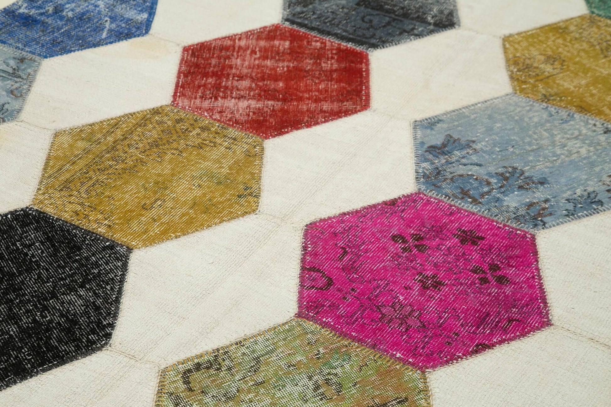 Kırk Yama Gri Patchwork Pamuk Yün El Dokuma Halısı 195x288 Agacan