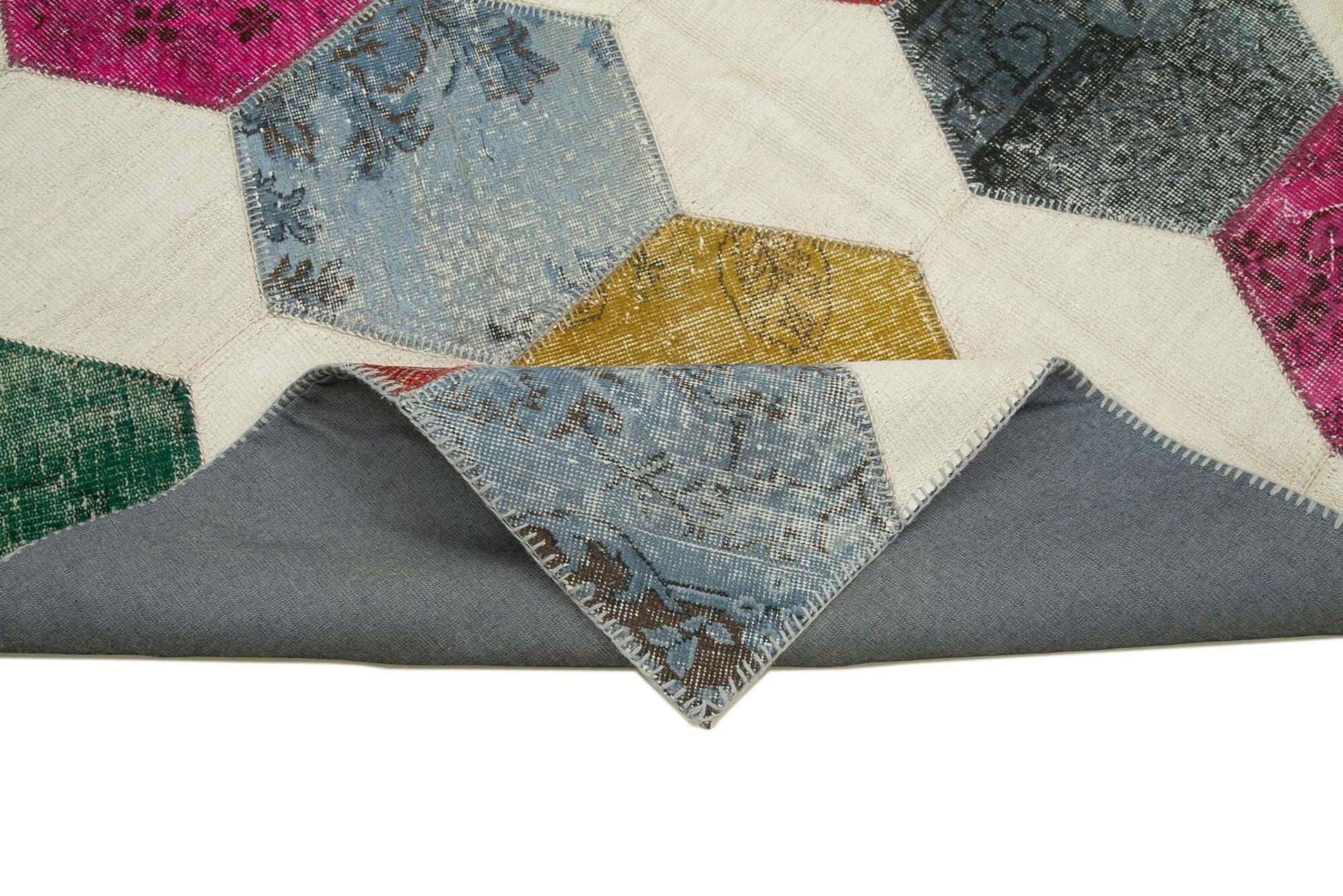 Kırk Yama Gri Patchwork Pamuk Yün El Dokuma Halısı 195x288 Agacan