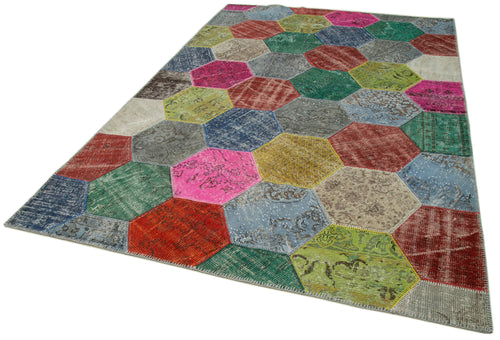 Kırk Yama Gri Patchwork Pamuk Yün El Dokuma Halısı 203x306 Agacan