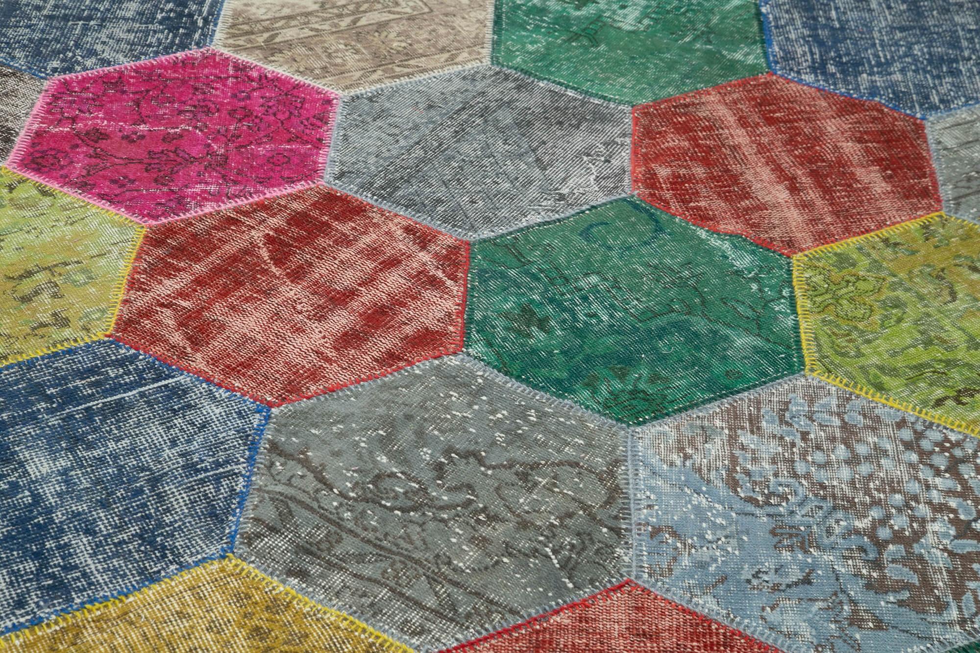 Kırk Yama Gri Patchwork Pamuk Yün El Dokuma Halısı 203x306 Agacan