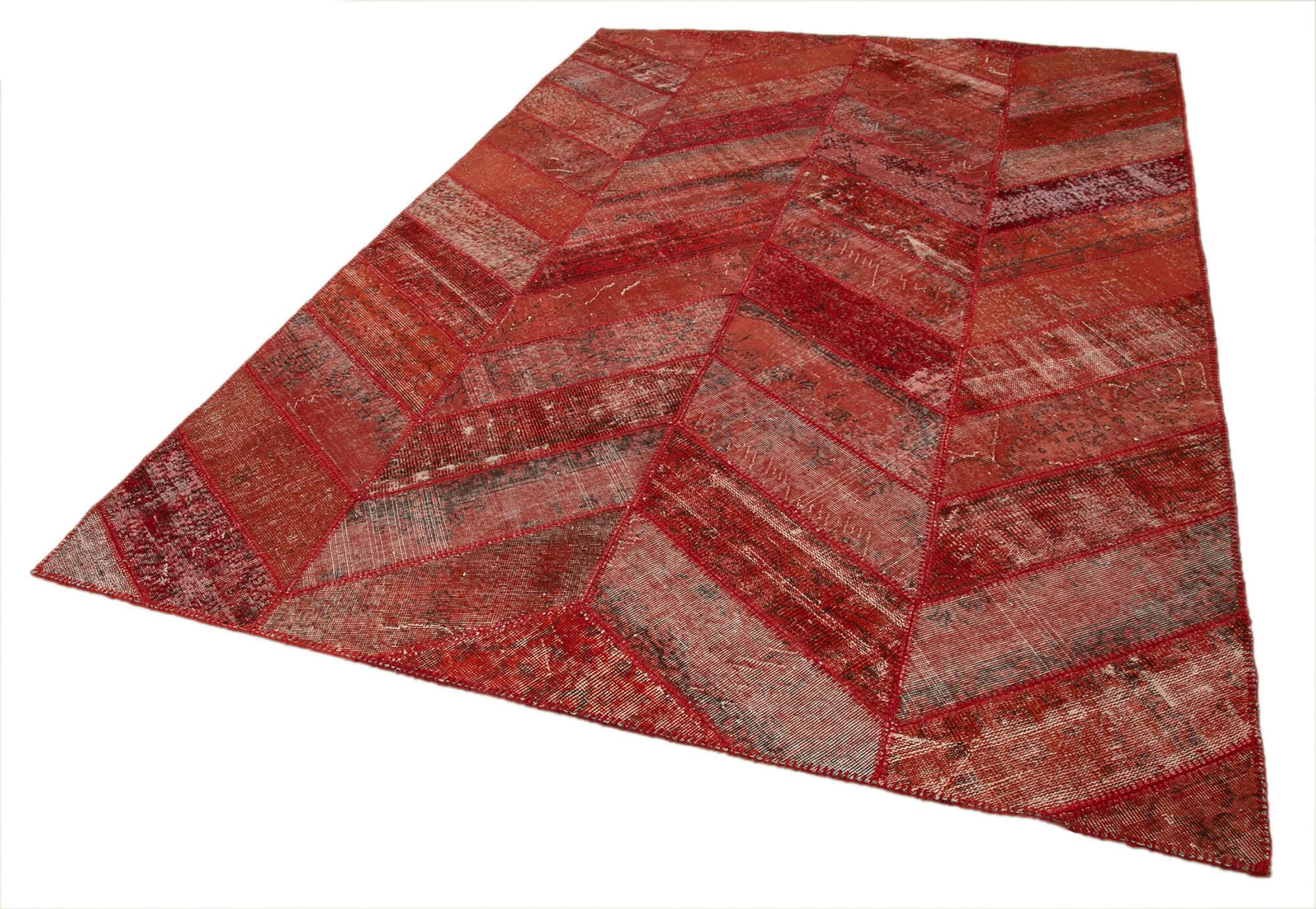 Kırk Yama Kırmızı Patchwork Pamuk Yün El Dokuma Halısı 204x306 Agacan