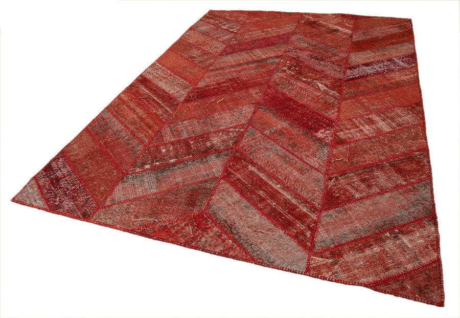 Kırk Yama Kırmızı Patchwork Pamuk Yün El Dokuma Halısı 204x306 Agacan