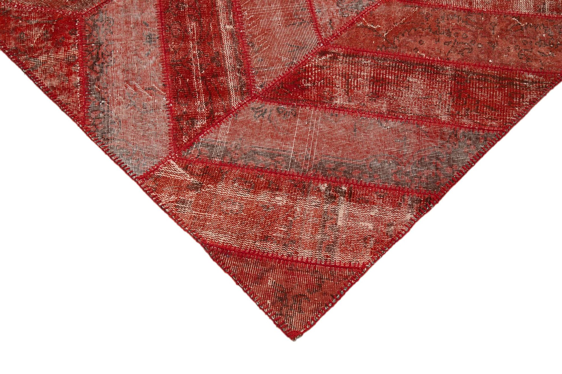 Kırk Yama Kırmızı Patchwork Pamuk Yün El Dokuma Halısı 204x306 Agacan