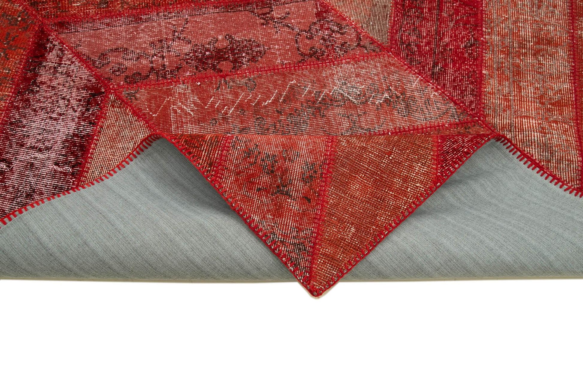 Kırk Yama Kırmızı Patchwork Pamuk Yün El Dokuma Halısı 204x306 Agacan