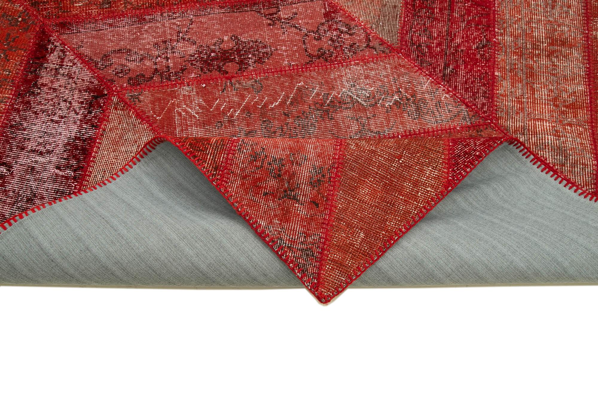 Kırk Yama Kırmızı Patchwork Pamuk Yün El Dokuma Halısı 204x306 Agacan