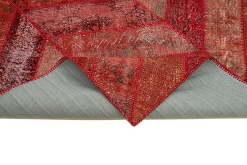 Kırk Yama Kırmızı Patchwork Pamuk Yün El Dokuma Halısı 204x306 Agacan