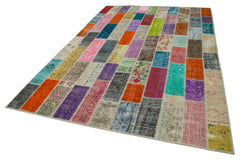 Kırk Yama Gri Patchwork Pamuk Yün El Dokuma Halısı 206x307 Agacan