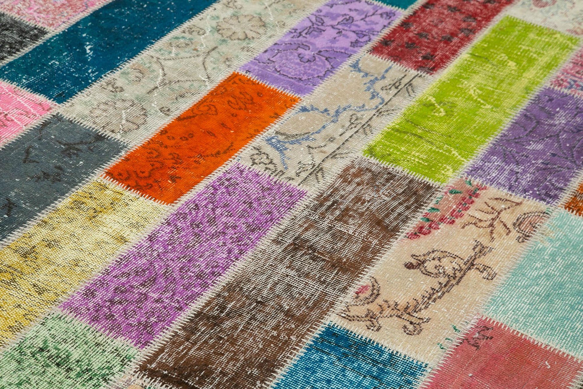 Kırk Yama Gri Patchwork Pamuk Yün El Dokuma Halısı 206x307 Agacan