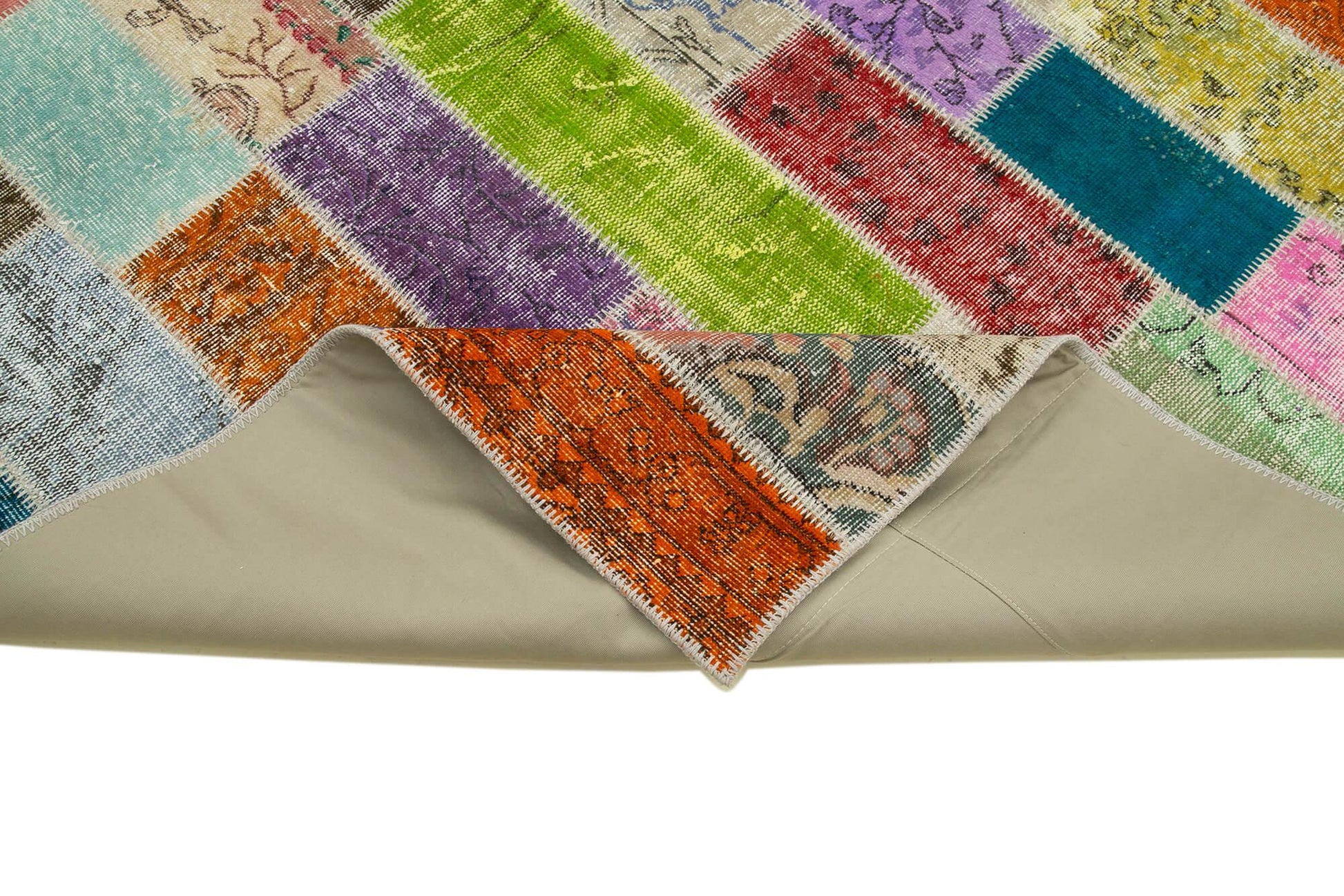 Kırk Yama Gri Patchwork Pamuk Yün El Dokuma Halısı 206x307 Agacan