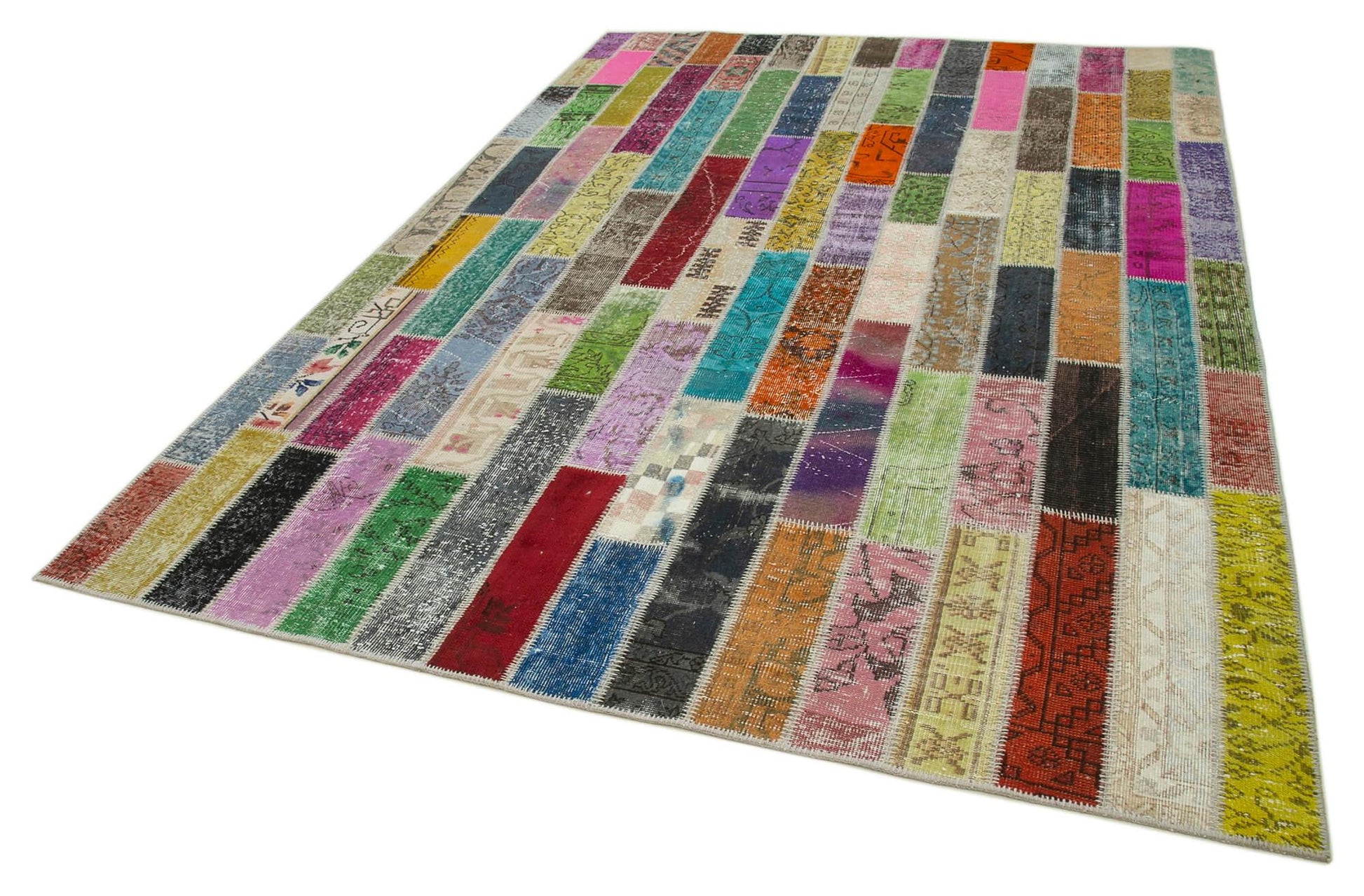 Kırk Yama Gri Patchwork Pamuk Yün El Dokuma Halısı 210x306 Agacan