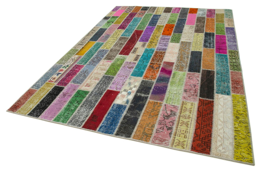 Kırk Yama Gri Patchwork Pamuk Yün El Dokuma Halısı 210x306 Agacan