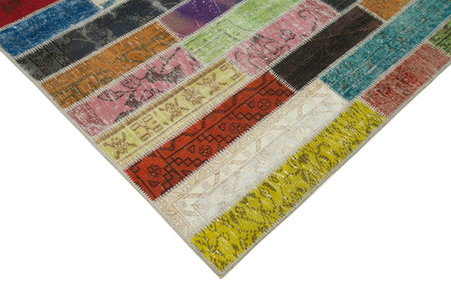 Kırk Yama Gri Patchwork Pamuk Yün El Dokuma Halısı 210x306 Agacan