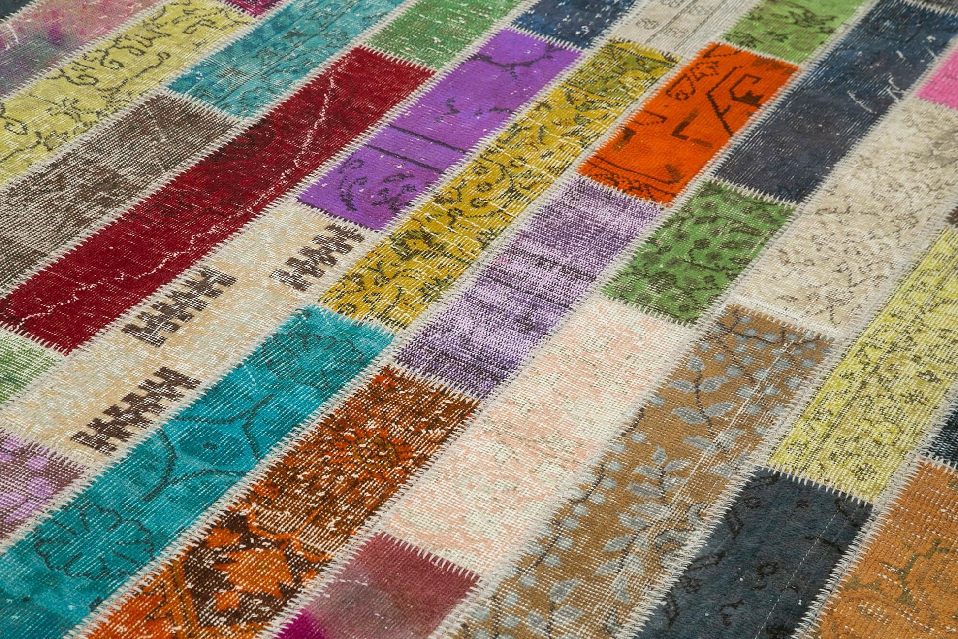 Kırk Yama Gri Patchwork Pamuk Yün El Dokuma Halısı 210x306 Agacan