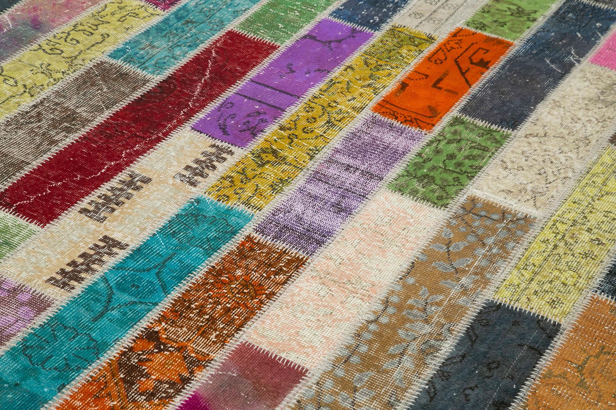 Kırk Yama Gri Patchwork Pamuk Yün El Dokuma Halısı 210x306 Agacan