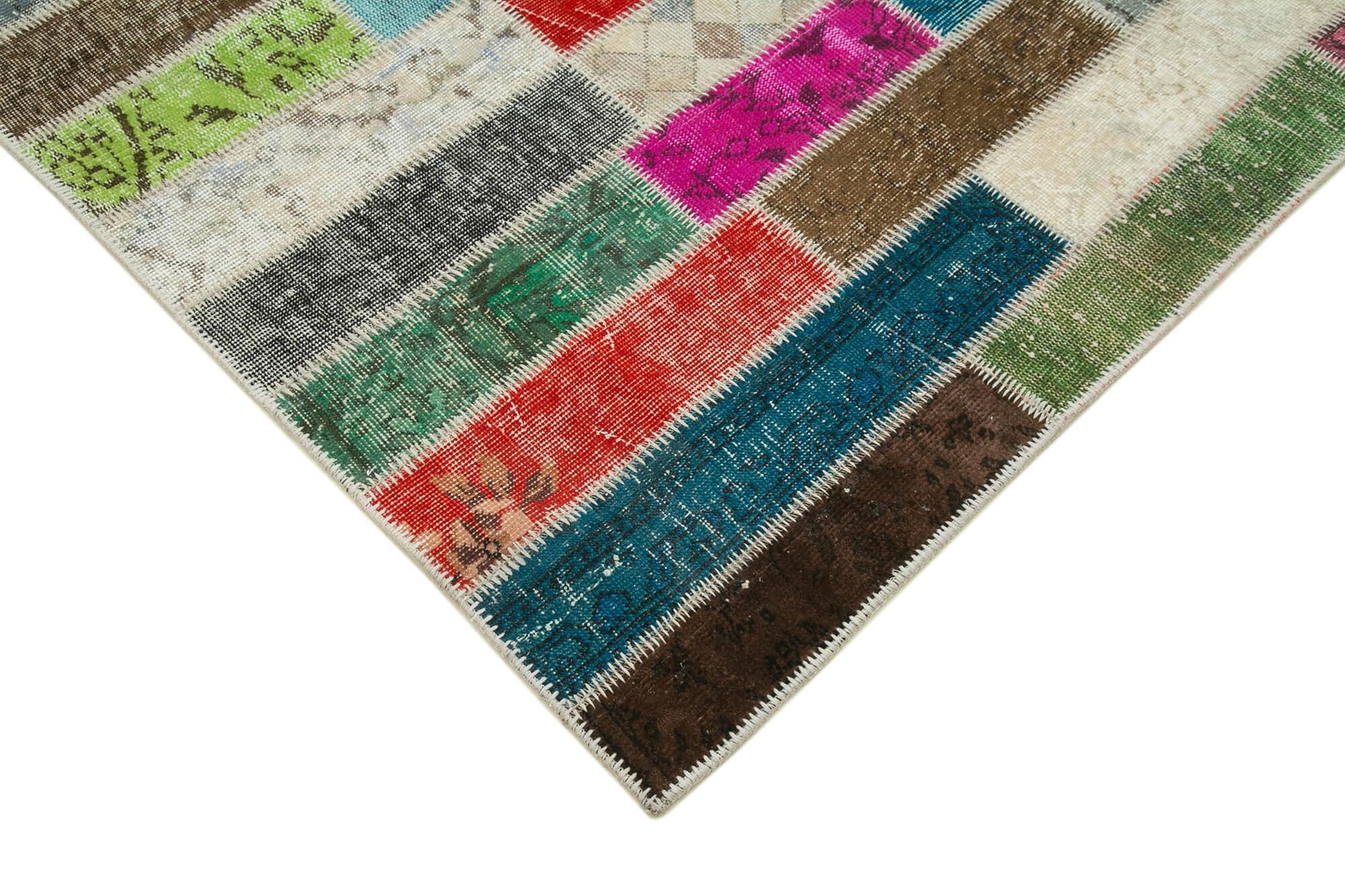 Kırk Yama Gri Patchwork Pamuk Yün El Dokuma Halısı 200x307 Agacan