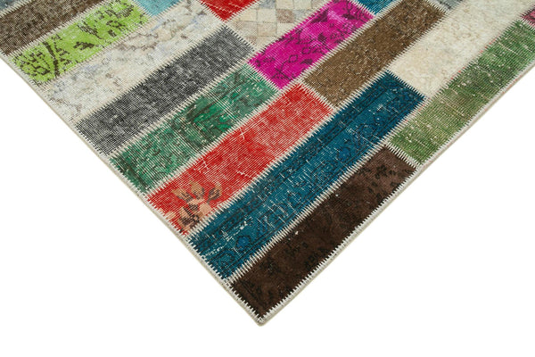 Kırk Yama Gri Patchwork Pamuk Yün El Dokuma Halısı 200x307 Agacan