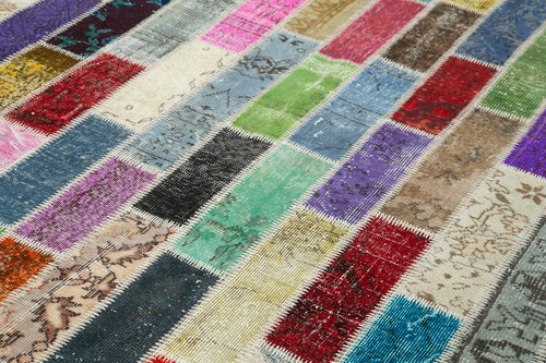 Kırk Yama Gri Patchwork Pamuk Yün El Dokuma Halısı 200x307 Agacan
