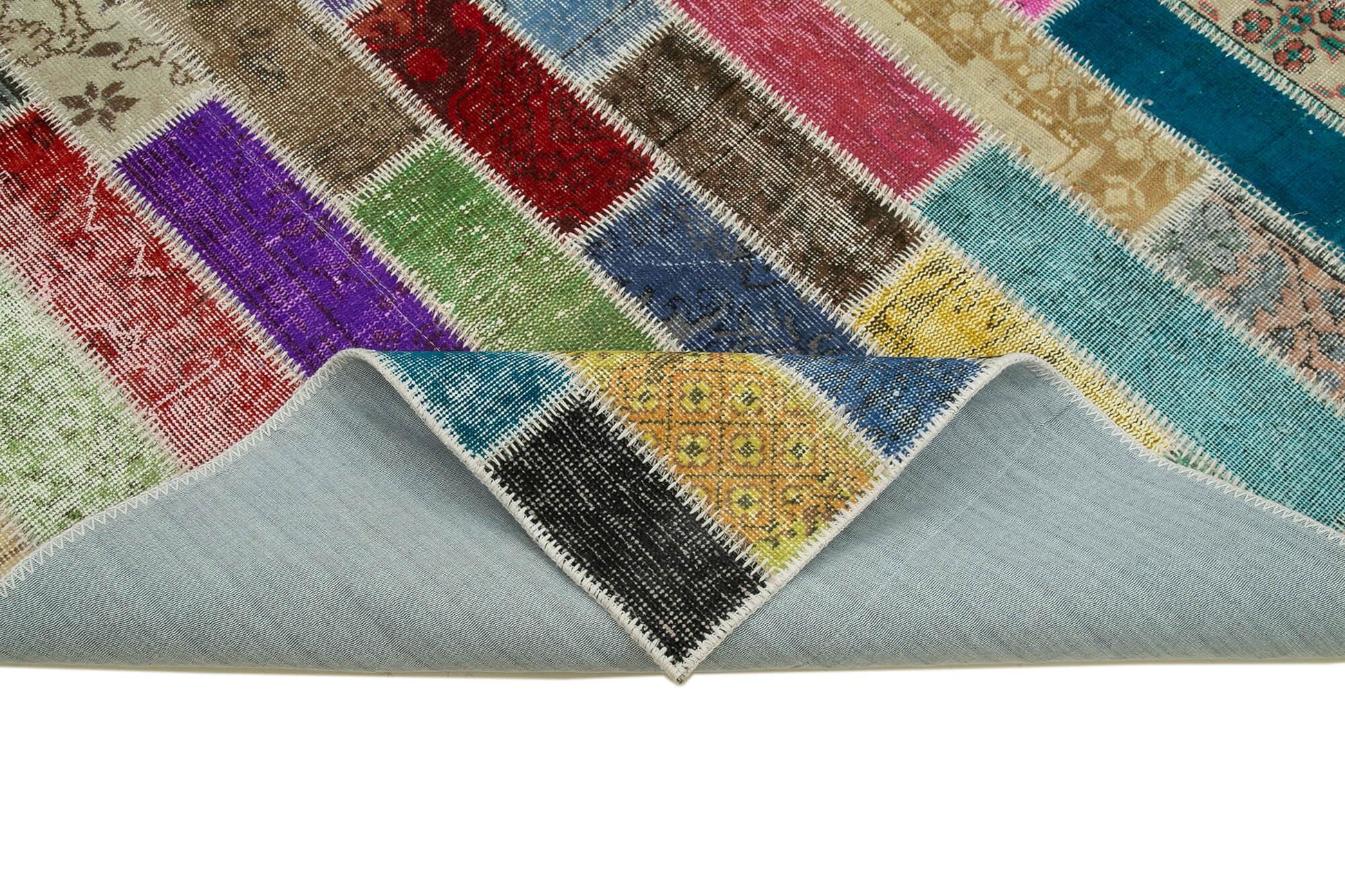 Kırk Yama Gri Patchwork Pamuk Yün El Dokuma Halısı 200x307 Agacan