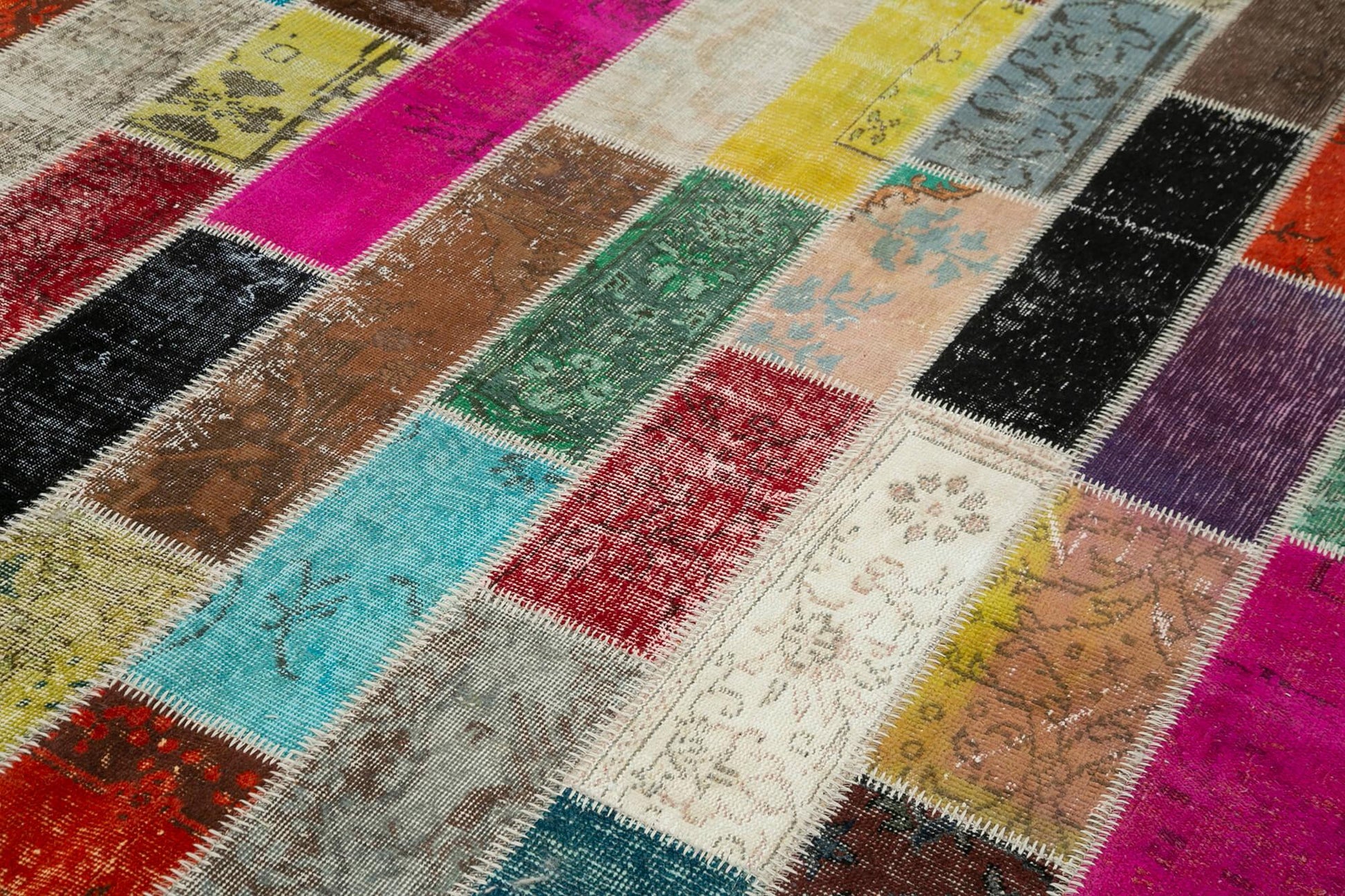 Kırk Yama Gri Patchwork Pamuk Yün El Dokuma Halısı 200x300 Agacan