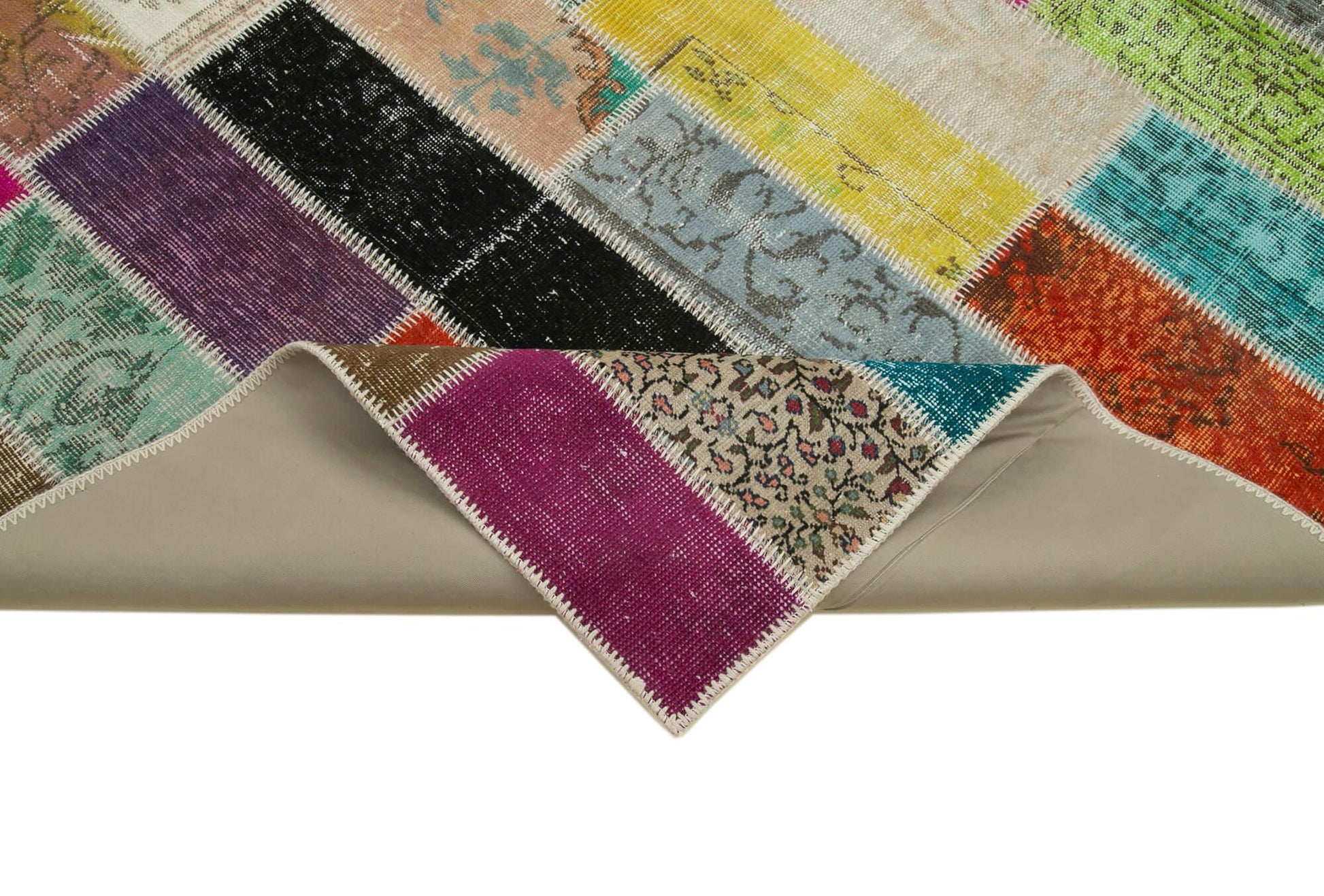 Kırk Yama Gri Patchwork Pamuk Yün El Dokuma Halısı 200x300 Agacan