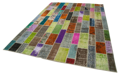 Kırk Yama Gri Patchwork Pamuk Yün El Dokuma Halısı 210x301 Agacan