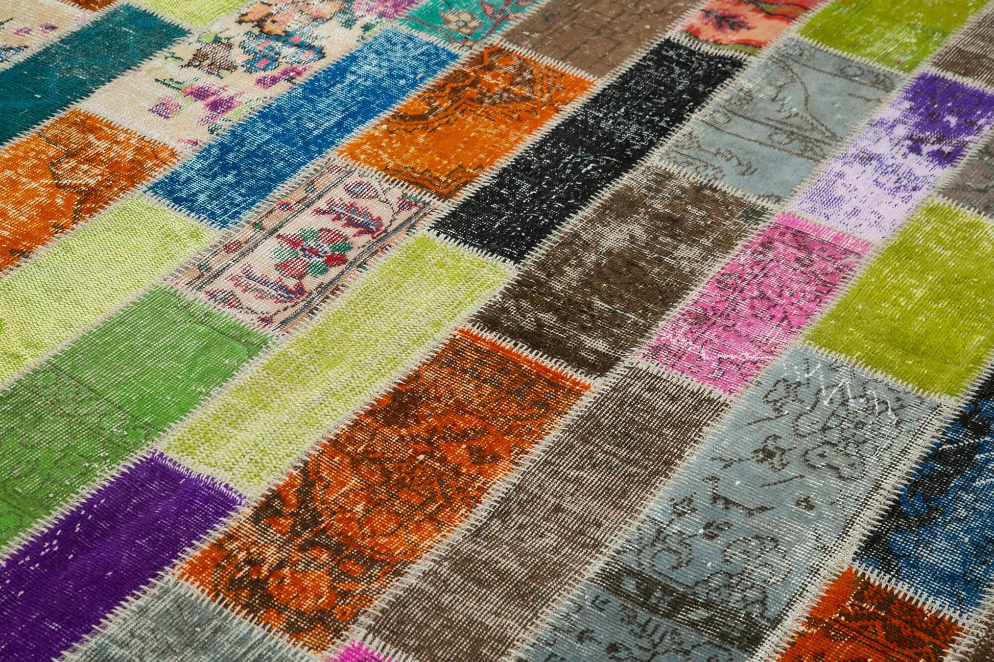 Kırk Yama Gri Patchwork Pamuk Yün El Dokuma Halısı 210x301 Agacan