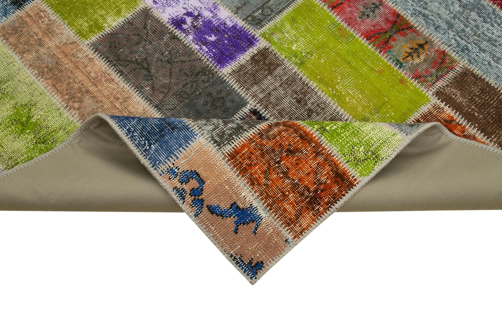 Kırk Yama Gri Patchwork Pamuk Yün El Dokuma Halısı 210x301 Agacan