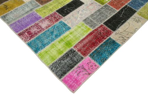 Kırk Yama Gri Patchwork Pamuk Yün El Dokuma Halısı 200x306 Agacan