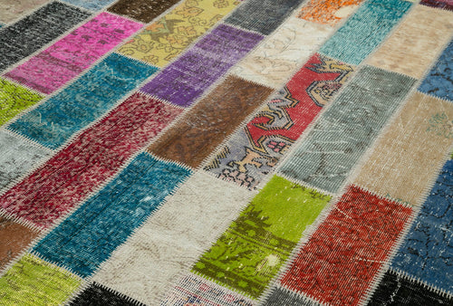 Kırk Yama Gri Patchwork Pamuk Yün El Dokuma Halısı 200x306 Agacan