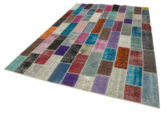 Kırk Yama Gri Patchwork Pamuk Yün El Dokuma Halısı 210x316 Agacan