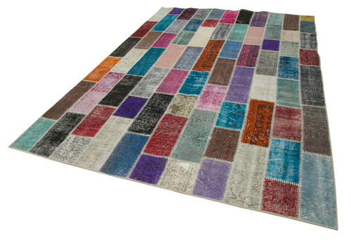 Kırk Yama Gri Patchwork Pamuk Yün El Dokuma Halısı 210x316 Agacan