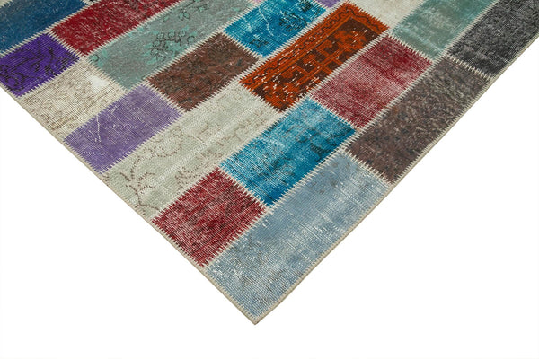 Kırk Yama Gri Patchwork Pamuk Yün El Dokuma Halısı 210x316 Agacan