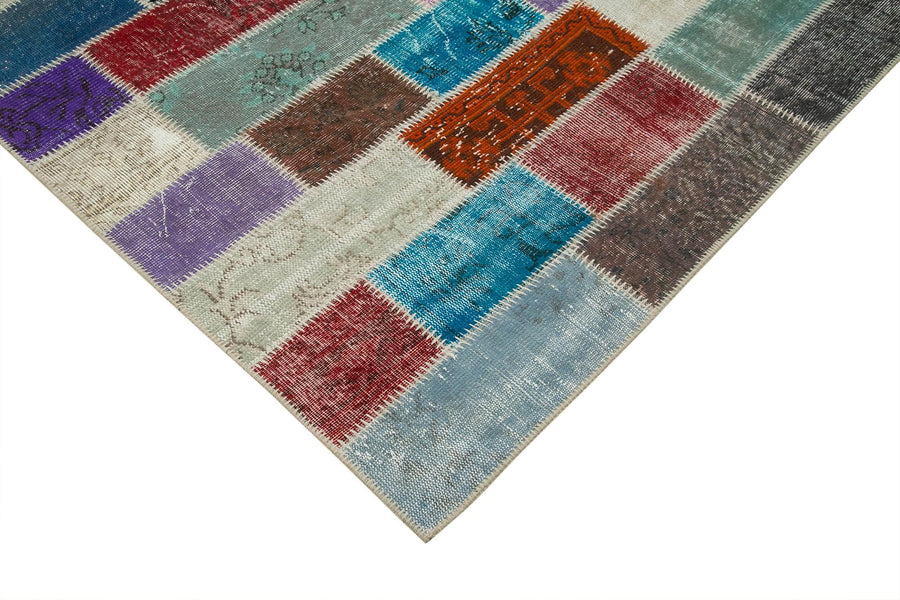 Çok Renkli Geometrik Desenli Yün Patchwork Halı 210x316 cm – Oturma odası kullanımı