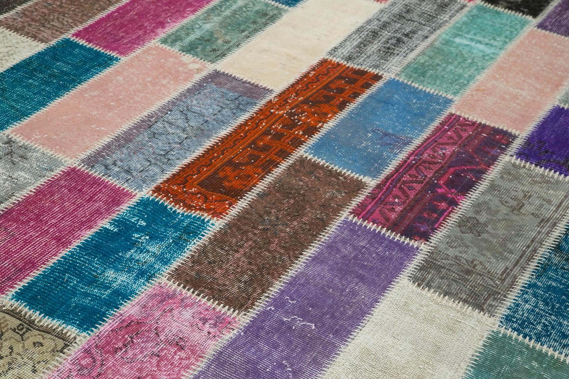 Kırk Yama Gri Patchwork Pamuk Yün El Dokuma Halısı 210x316 Agacan