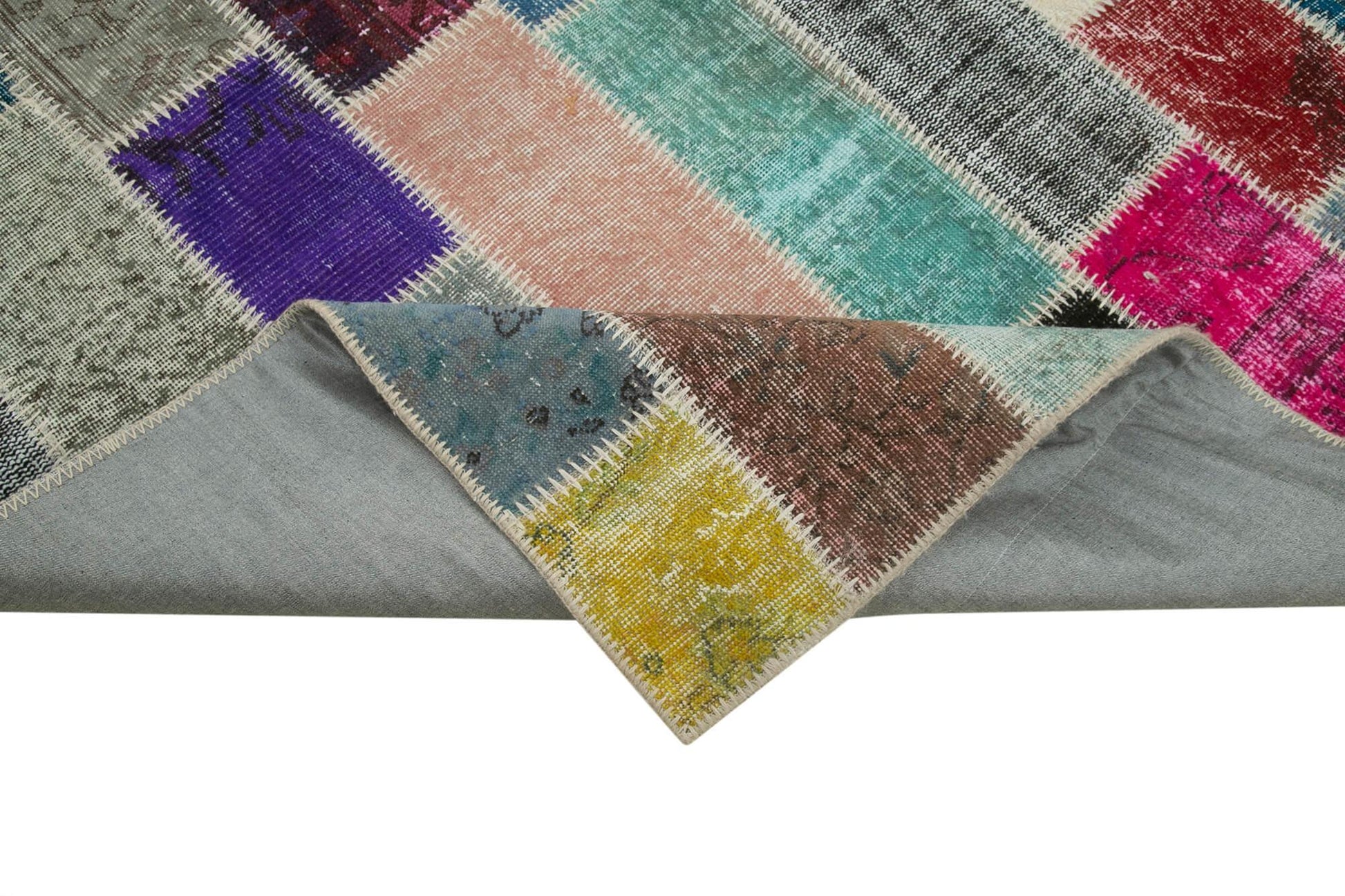 Kırk Yama Gri Patchwork Pamuk Yün El Dokuma Halısı 210x316 Agacan