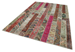 Kırk Yama Gri Patchwork Pamuk Yün El Dokuma Halısı 203x308 Agacan